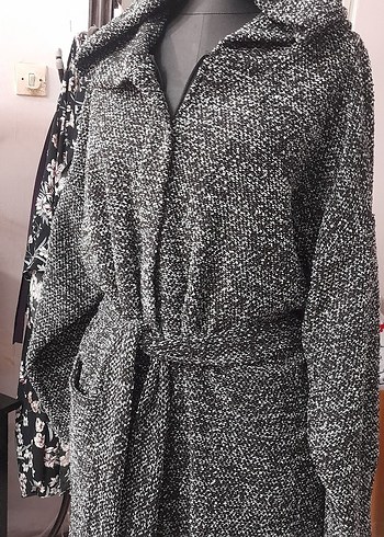 Gri Örgü Hamilelerde tercih edebilir Uzun Kollu Hırka kaban - Görsel 6