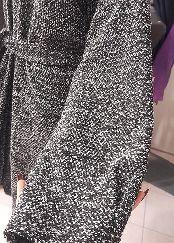 Gri Örgü Hamilelerde tercih edebilir Uzun Kollu Hırka kaban - Görsel 4