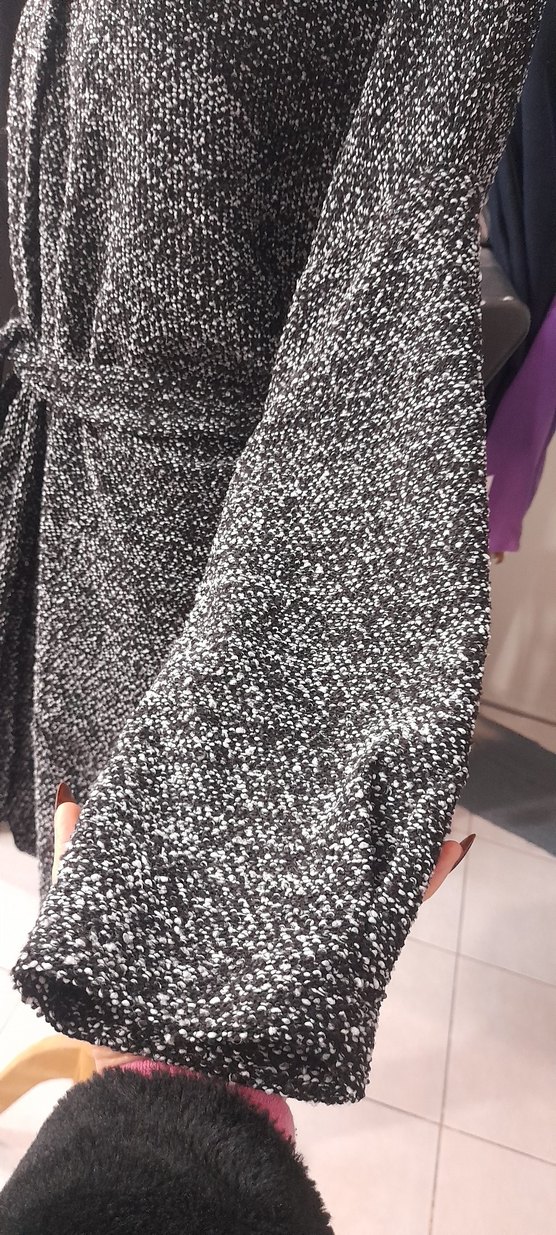 Gri Örgü Hamilelerde tercih edebilir Uzun Kollu Hırka kaban - Görsel 4