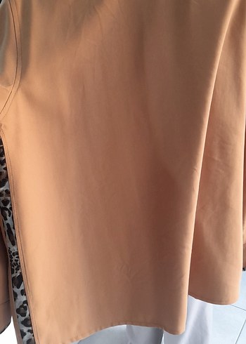 Bej Leopar Detaylı Uzun gomlek Ceket - Görsel 6