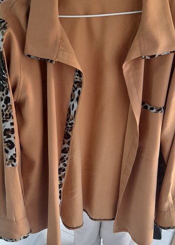 Bej Leopar Detaylı Uzun gomlek Ceket - Görsel 3