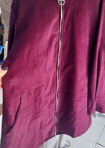 Bordo Yumuşak fitilli kadife Kumaşlı Fermuarlı Kadın Ceket - Görsel 3