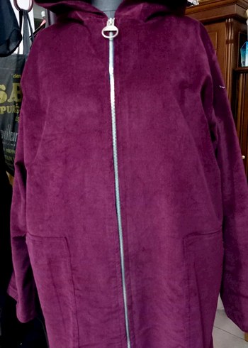 Bordo Yumuşak fitilli kadife Kumaşlı Fermuarlı Kadın Ceket - Görsel 7