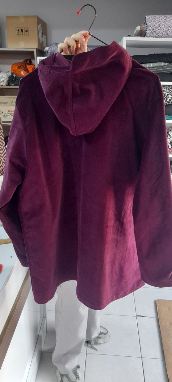 Bordo Yumuşak fitilli kadife Kumaşlı Fermuarlı Kadın Ceket - Görsel 4