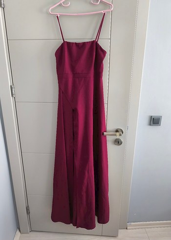 Bordo Uzun Askılı Drapeli Kadın Elbise