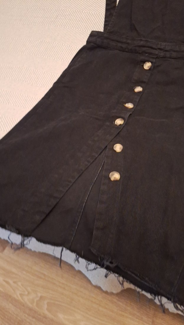 Siyah Düğmeli Denim Salopet - Görsel 2