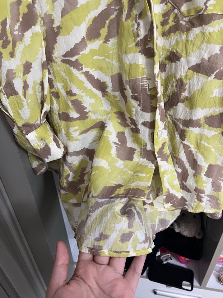 Kadın Salaş Kahverengi Yeşil Beyaz Gömlek - Görsel 3