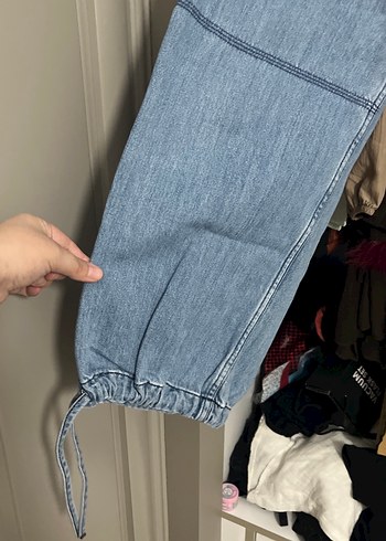 Kadın Ayak Bilek Lastikli İpli Kot Pantolon - Görsel 2