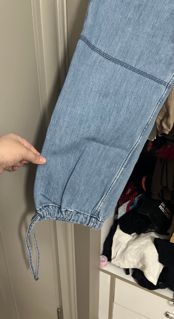 Kadın Ayak Bilek Lastikli İpli Kot Pantolon - Görsel 2