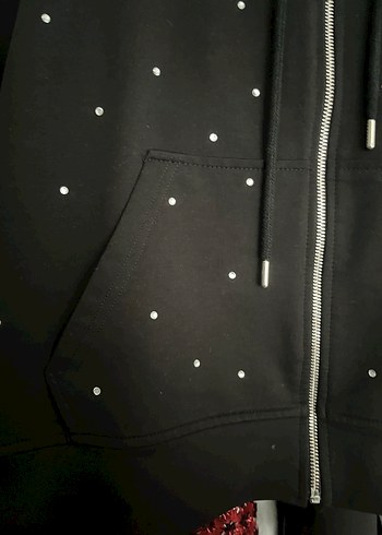 Taşlı Siyah Kapüşonlu Ceket Pantolon Takım - Görsel 3