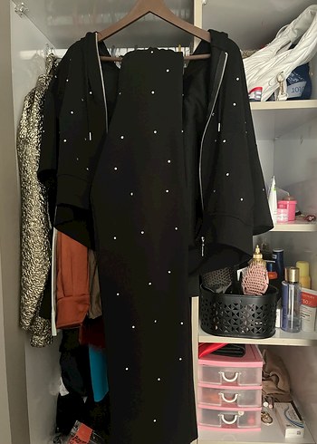 Taşlı Siyah Kapüşonlu Ceket Pantolon Takım - Görsel 4