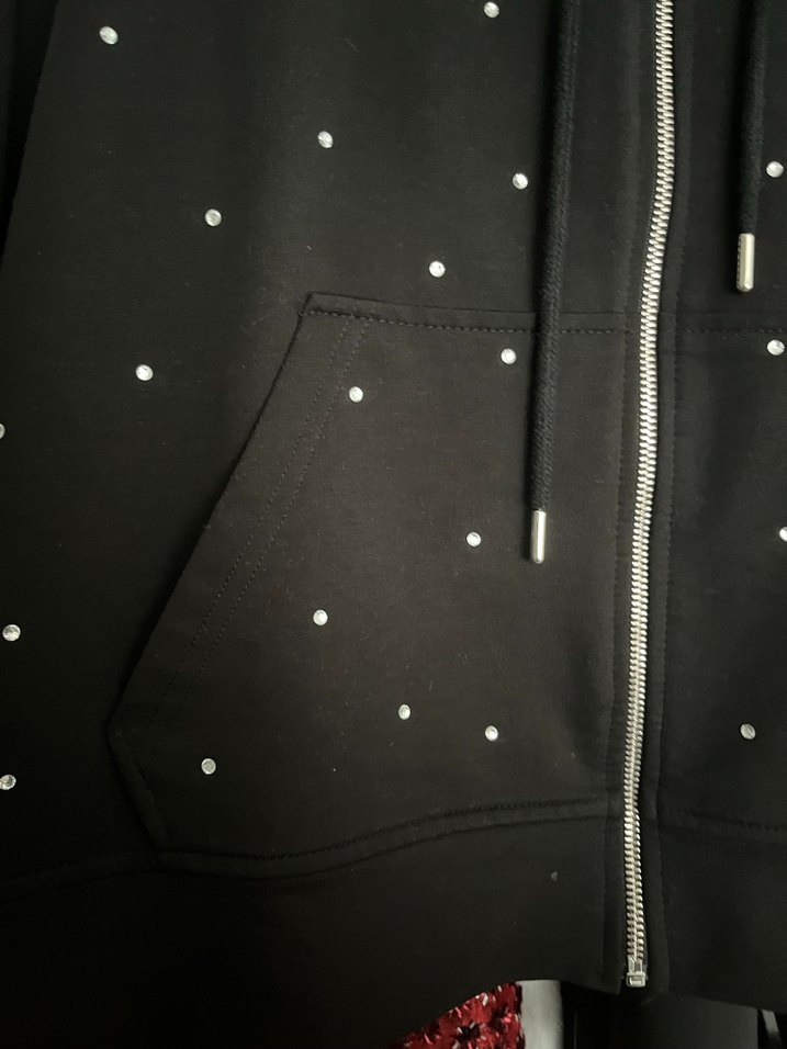 Taşlı Siyah Kapüşonlu Ceket Pantolon Takım - Görsel 3