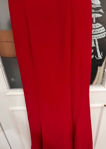 Kırmızı Drapeli V Yaka Uzun Abiye Elbise - Görsel 3