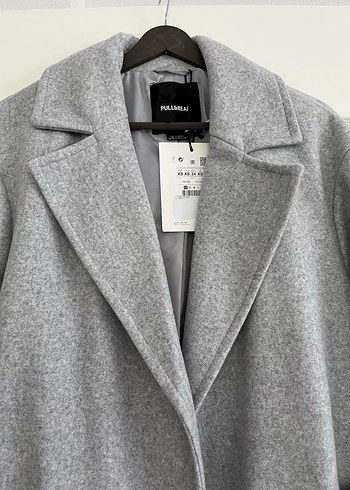 Pull and Bear Gri Uzun Kaşe Kaban