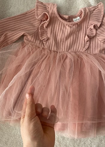 Uzun Kollu Pembe Kız Çocuk Elbise - Görsel 3