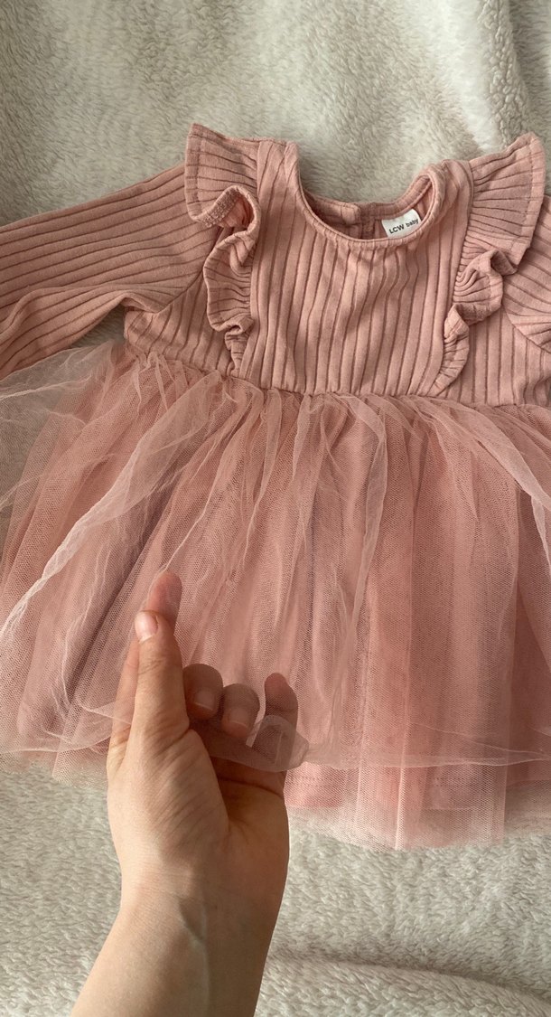 Uzun Kollu Pembe Kız Çocuk Elbise - Görsel 3