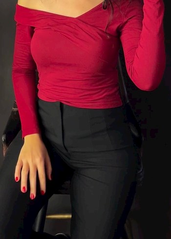 m Beden Bordo Drapeli V Yaka Uzun Kollu Bluz