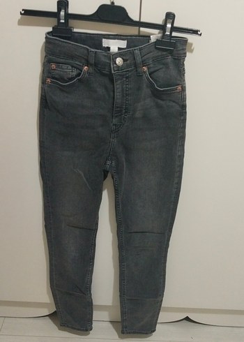 H&M Koyu Gri Yuksek Bel Denim Jean