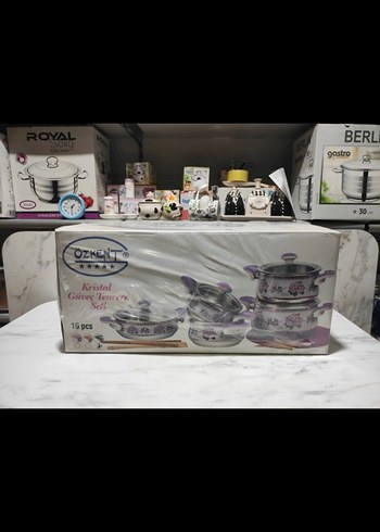 Beden Kırmızı Saplı Gri Desenli Tencere Seti