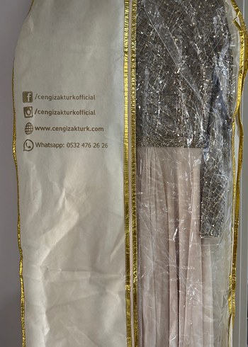 Uzun Kollu Bej Kadın Abiye Elbise - Görsel 11