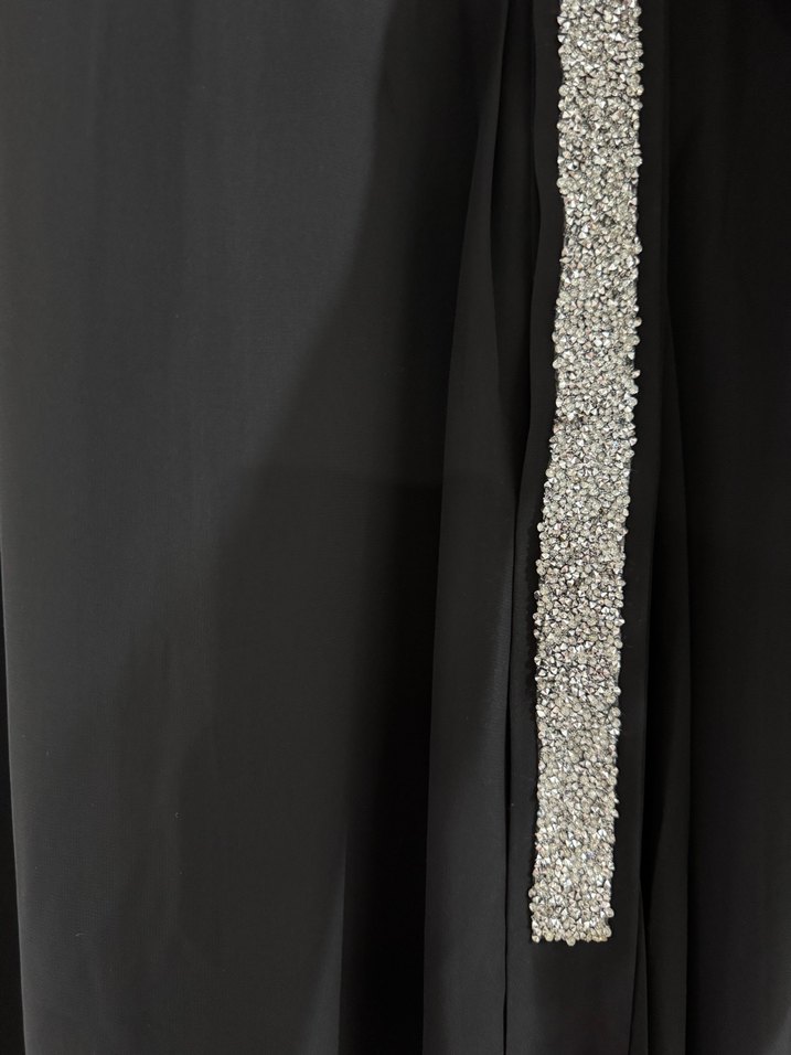 Siyah Uzun Drapeli V Yakalı Kadın TULUM - Görsel 4