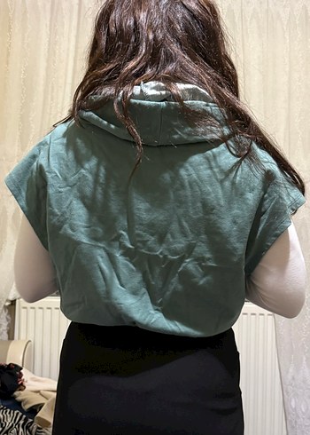 Yeşil Kapüşonlu Kısa Kollu Sweatshirt - Görsel 2