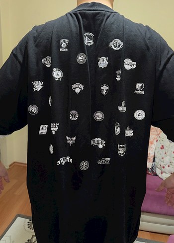 Erkek Siyah NBA Baskılı Oversize Tişört - Görsel 2