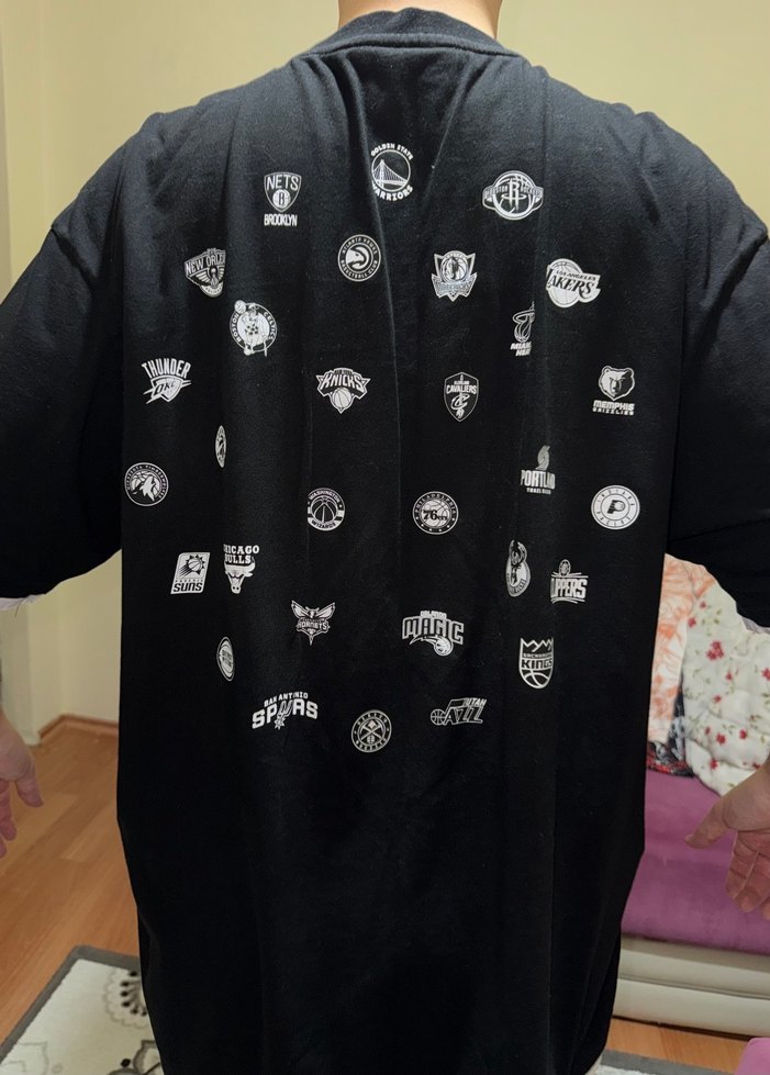 Erkek Siyah NBA Baskılı Oversize Tişört - Görsel 2