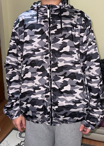Erkek Gri Kamuflaj Fermuarlı Yağmurluk - Görsel 3