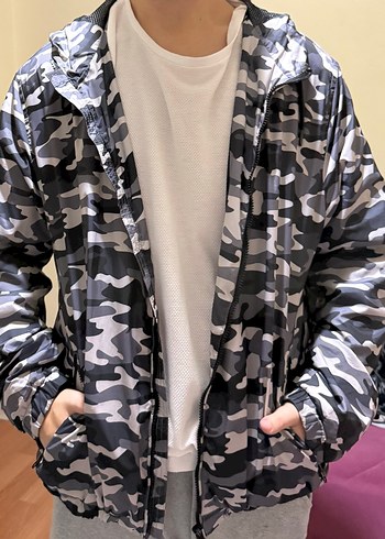 Erkek Gri Kamuflaj Fermuarlı Yağmurluk - Görsel 4