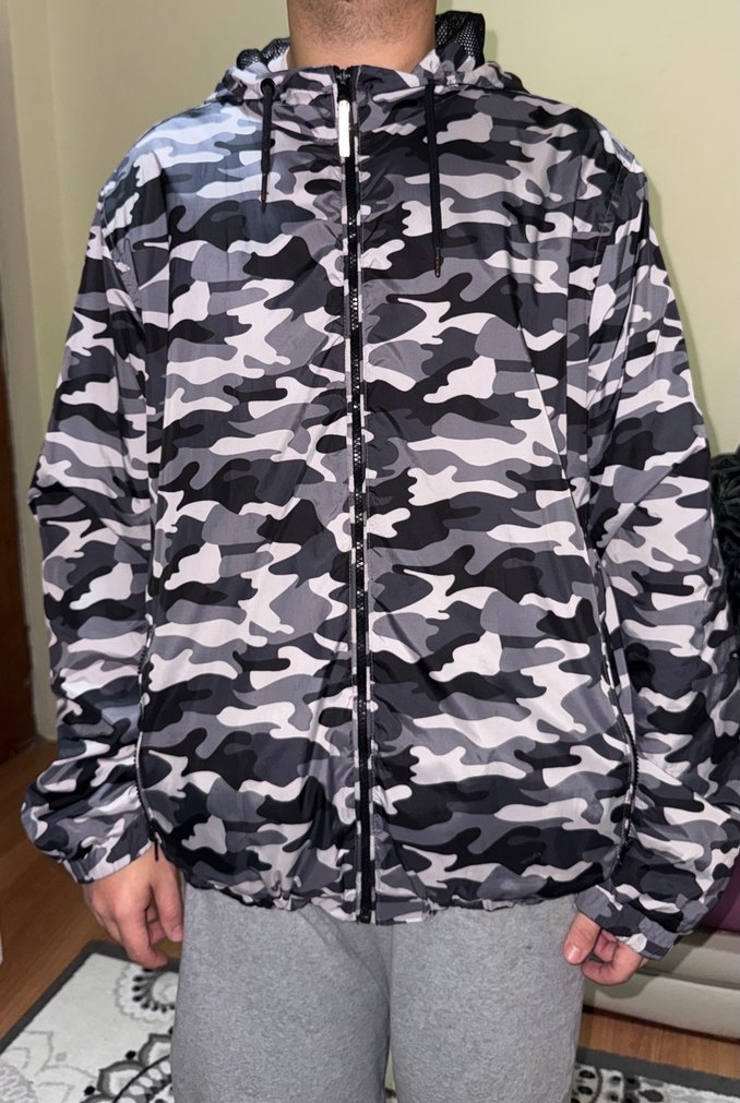 Erkek Gri Kamuflaj Fermuarlı Yağmurluk - Görsel 3