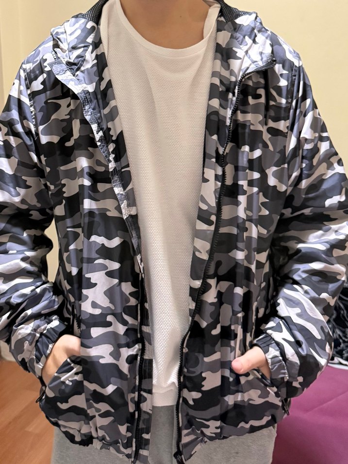 Erkek Gri Kamuflaj Fermuarlı Yağmurluk - Görsel 4