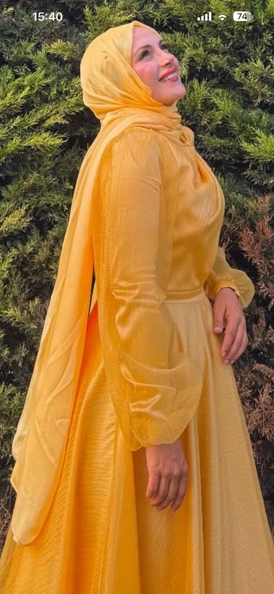Sarı Uzun Kollu Bohem Tesettür Elbise - Görsel 2