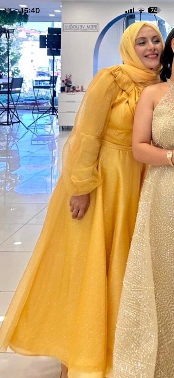 Sarı Uzun Kollu Bohem Tesettür Elbise - Görsel 3