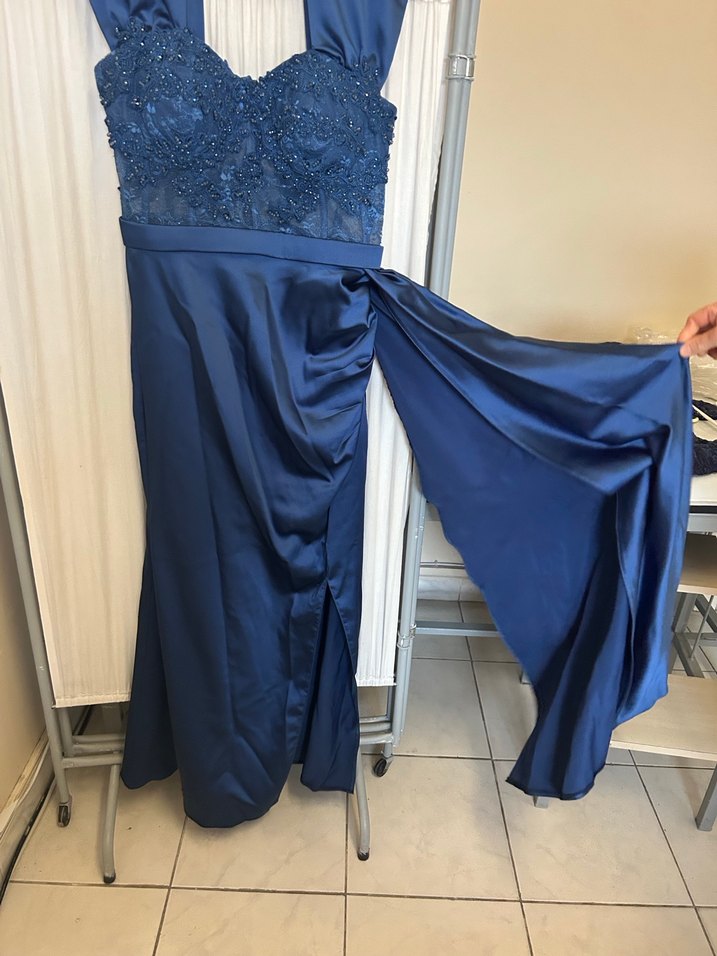 Lacivert Kadın Uzun Abiye Elbise - Görsel 4