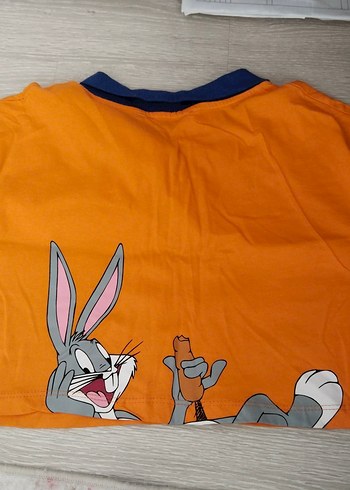 Diğer Sarı Looney Tunes Baskılı Düğmeli Polo Crop