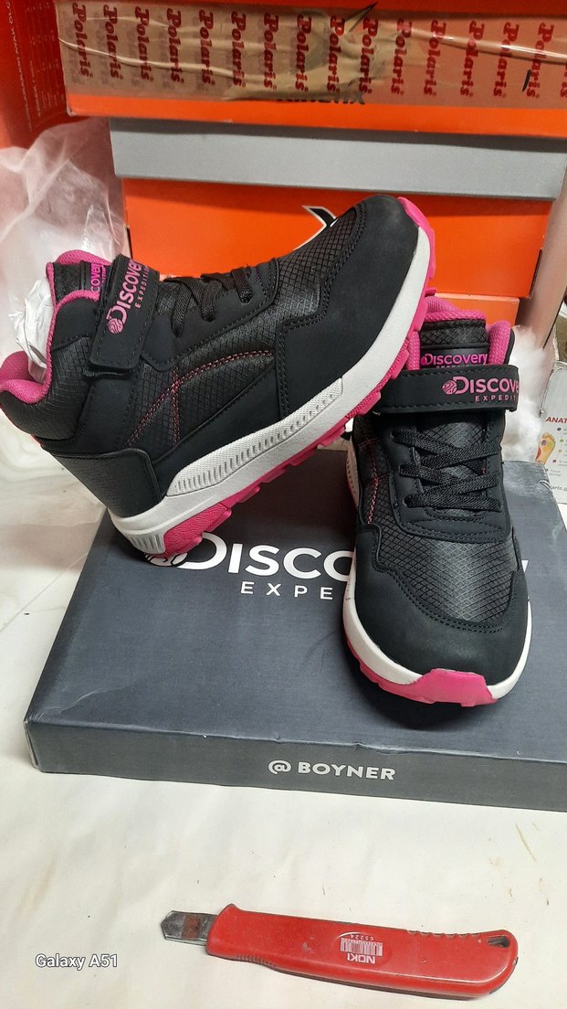 Kız Çocuk Pembe Siyah Spor Ayakkabı Velcro - Görsel 2