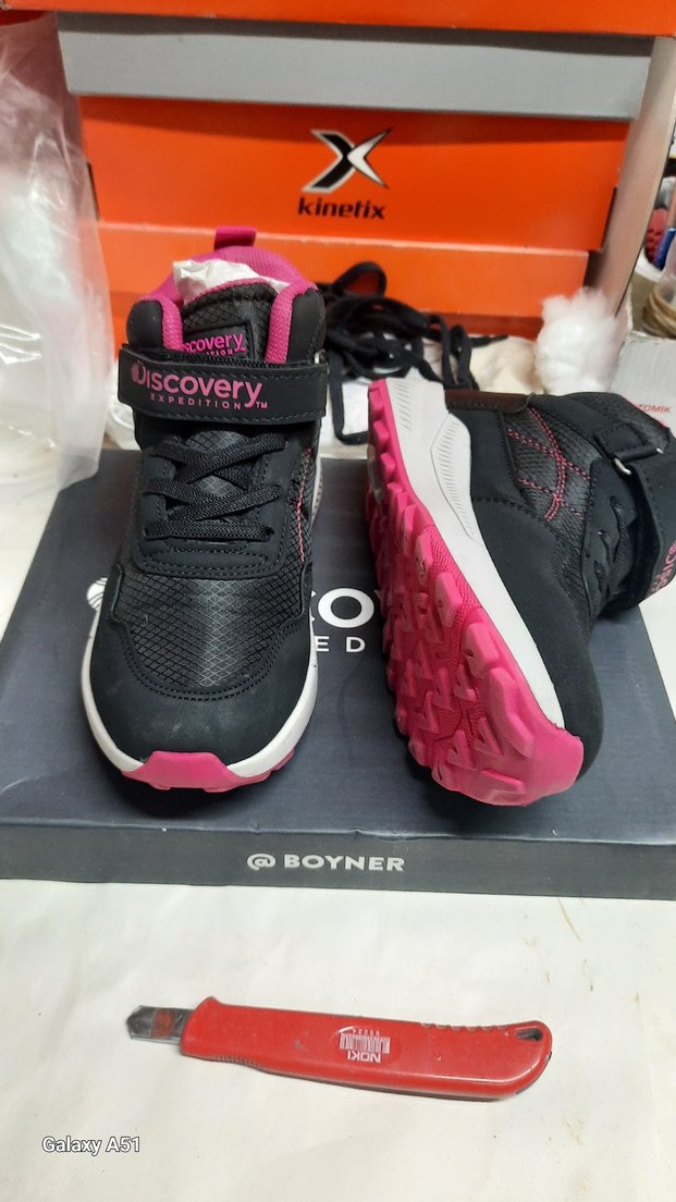 Kız Çocuk Pembe Siyah Spor Ayakkabı Velcro - Görsel 5