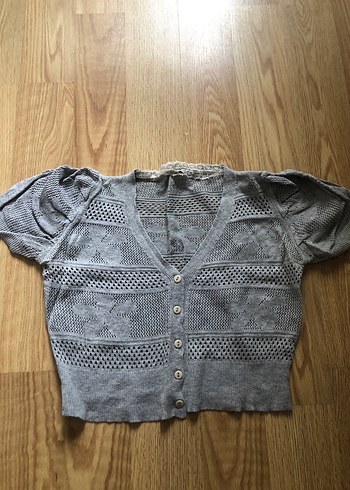 American Vintage Gri Örgü Kısa Kollu V Yaka Hırka