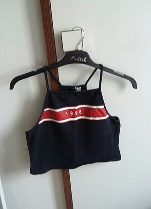 Lacivert askılı halter crop