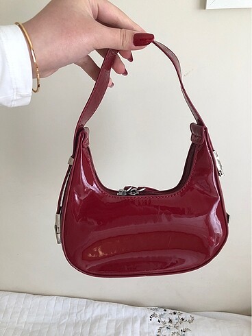 Shein bordo rugan mini çanta