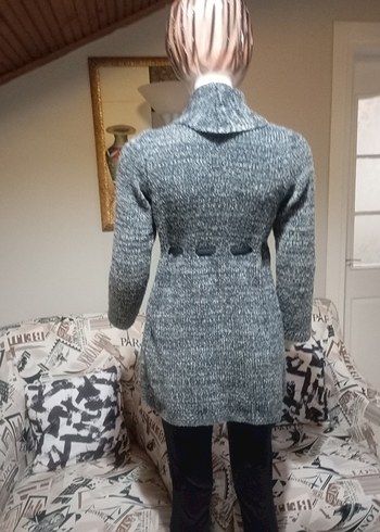 Gri Uzun Örgü Kadın Hırka - Görsel 4