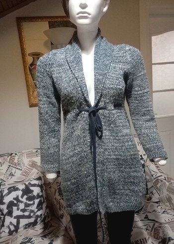 Gri Uzun Örgü Kadın Hırka - Görsel 2