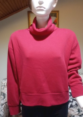 Koyu Kırmızı Yüksek Yaka Kadın Sweatshirt - Görsel 2