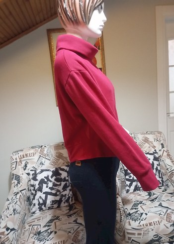 Koyu Kırmızı Yüksek Yaka Kadın Sweatshirt - Görsel 4