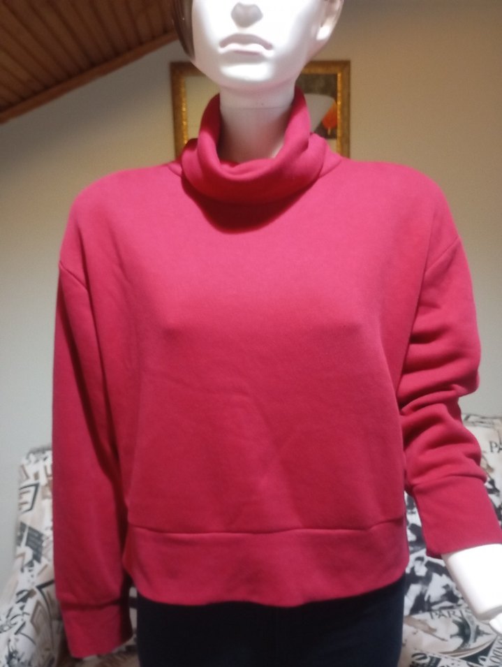 Koyu Kırmızı Yüksek Yaka Kadın Sweatshirt - Görsel 2