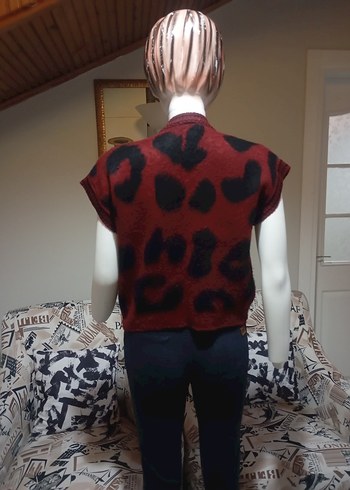bordo leopar desenli süveter - Görsel 4