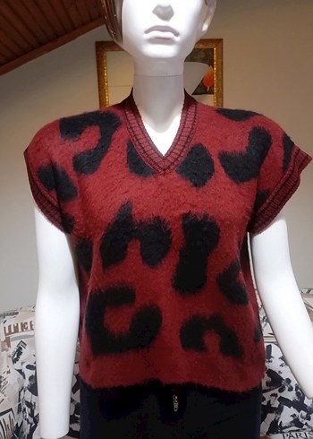 bordo leopar desenli süveter - Görsel 2