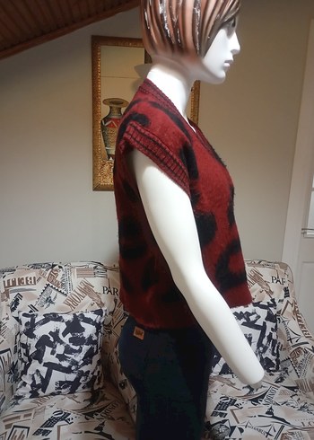 bordo leopar desenli süveter - Görsel 3