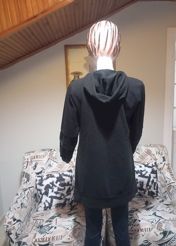 Siyah Payetli Kapüşonlu Kadın Tunik - Görsel 6